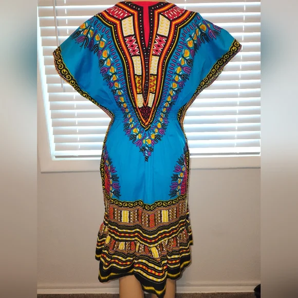 Handmade African print dress .... Multi colored .... Elastic waist - Picture 3 of 5